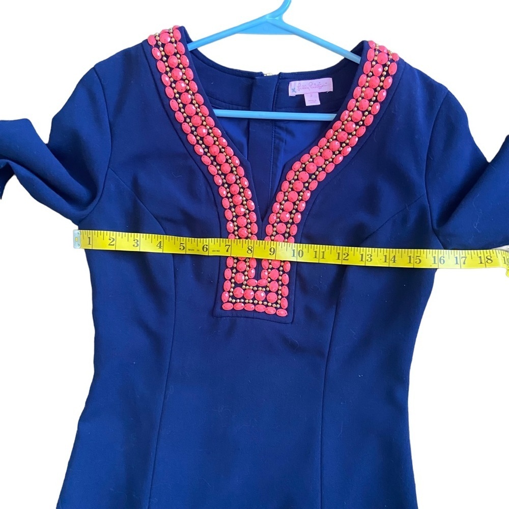 Lilly Pulitzer Bennett Shift Dress Navy Bead Embellished - Size 2 - Picture 11 of 13
